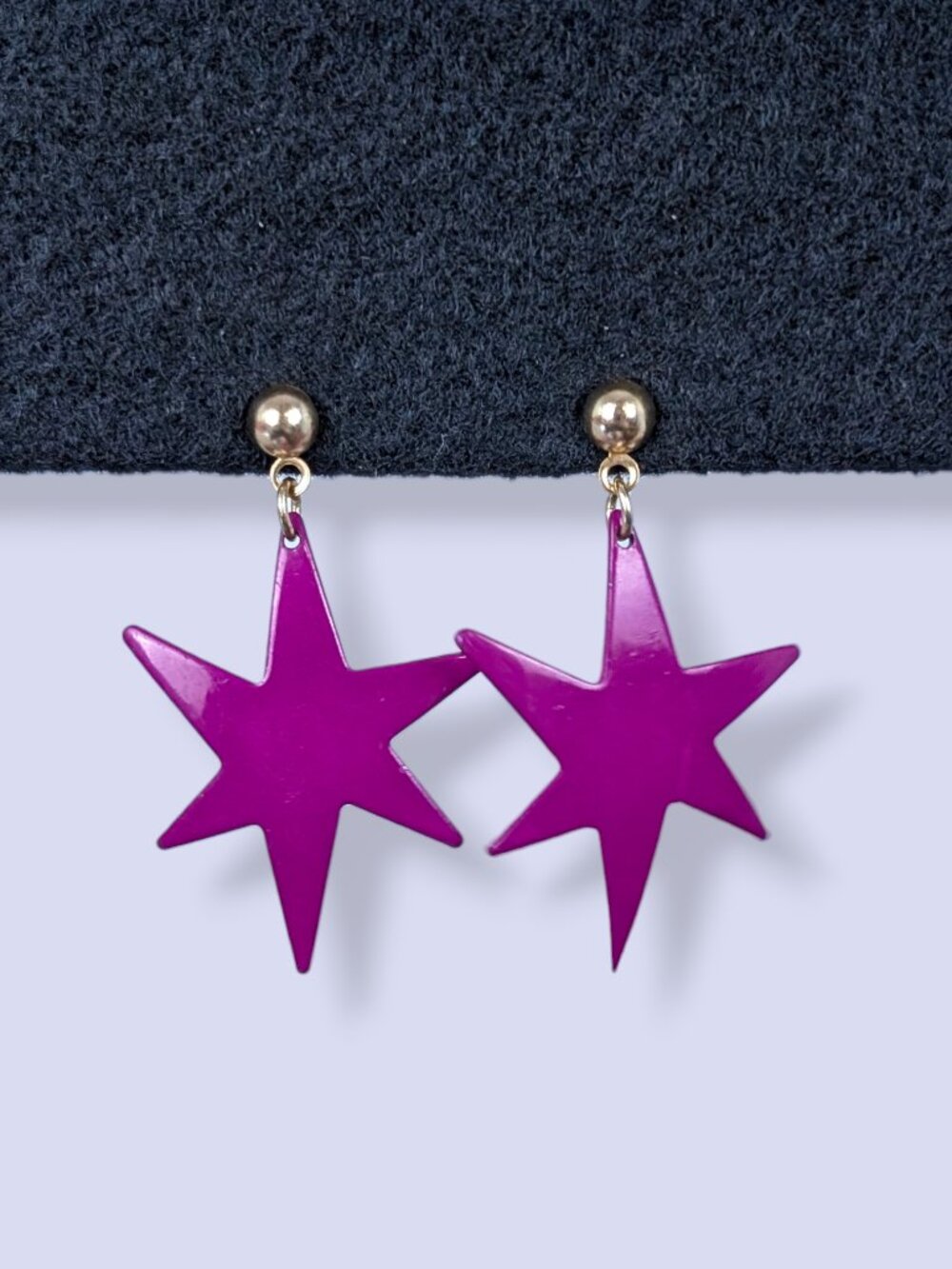 Vintage Magenta Painted Metal Star Earrings